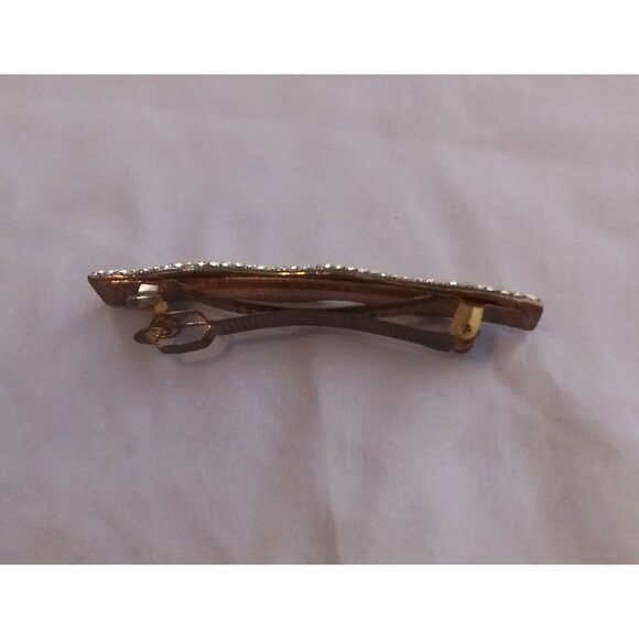Vintage Elegant Rhinestone Hair Clip Barrette Wavy Design Gold Tone - Picture 3 of 4